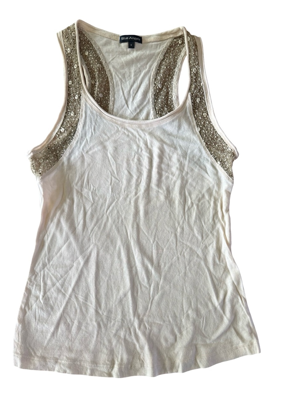 Blue Angels Ivory Embellished Racerback Tank Top Small